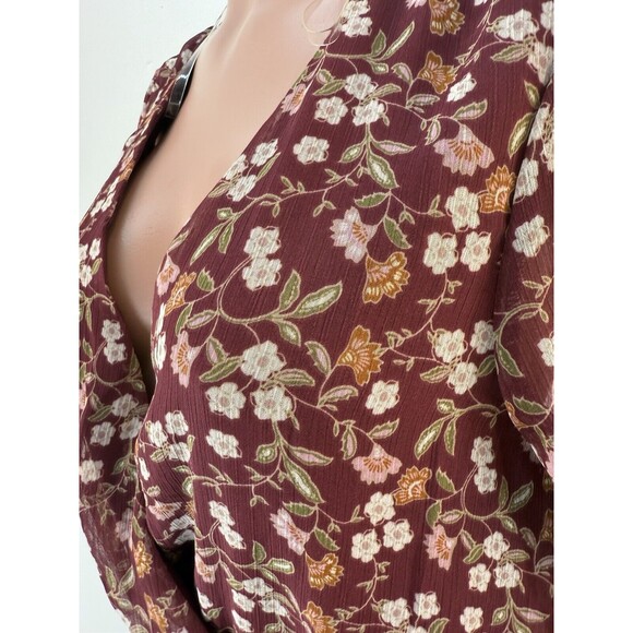 Womens Wine Chiffon Floral Mini Fit & Flare Dress Juniors L - Picture 11 of 15